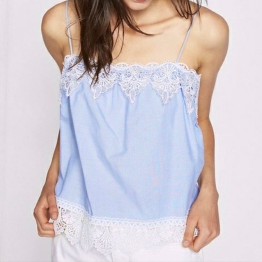 EXPRESS blue with white lace spaghetti strap tank camisole shirt size Medium